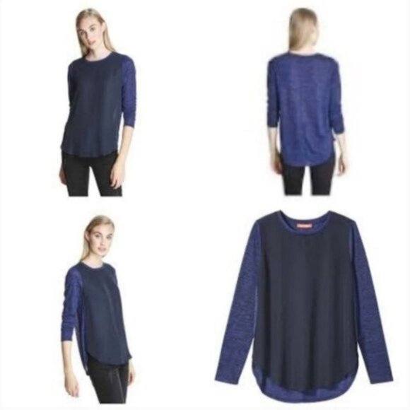 NWT Joe Fresh Knit Woven Mix Tee Long Sleeve Top Blue Size Small New With Tags S - Picture 2 of 8